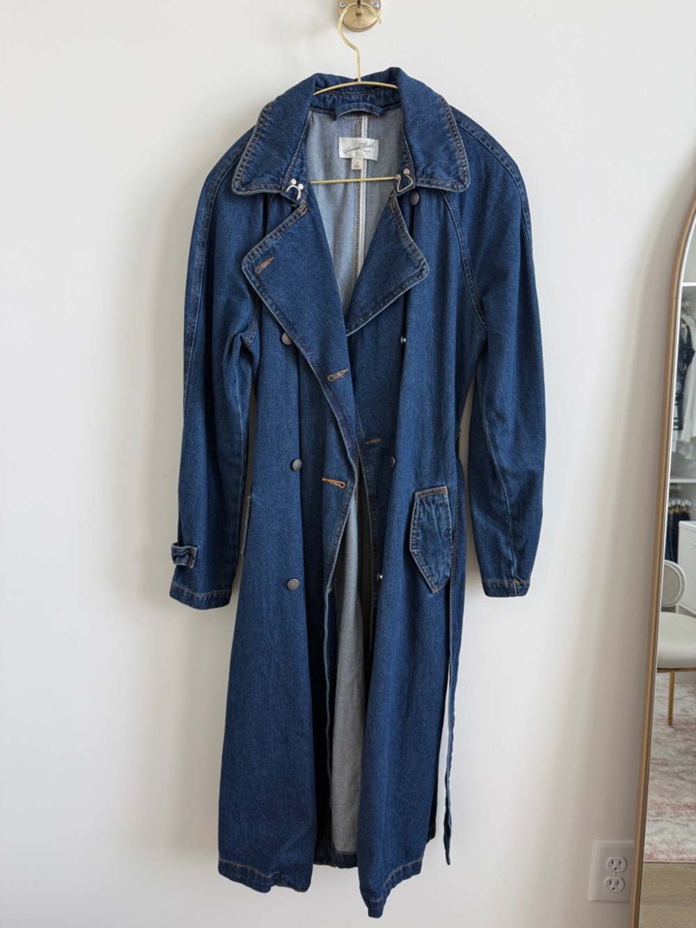 Vintage-Inspired Double-Breasted Denim Trench Coat - Medium Blue